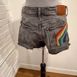 Lucky Brand Gray Jean Shorts with Pink Floyd and Rainbow Accents